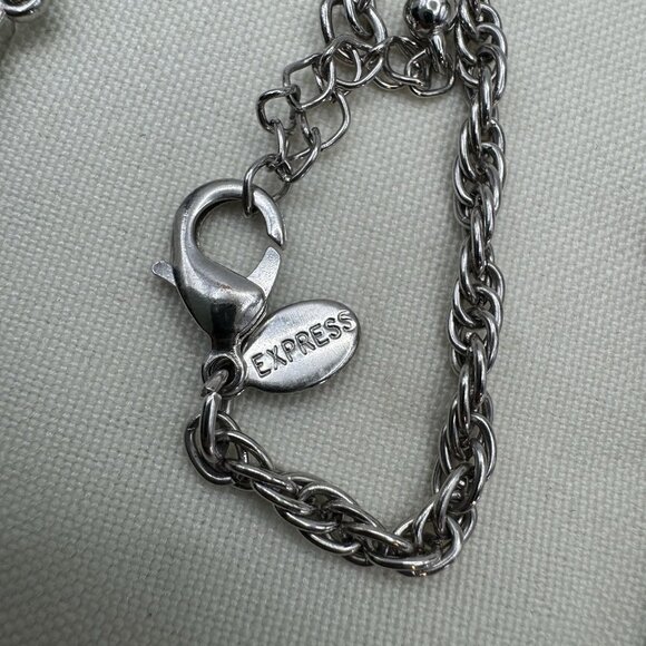 Vintage Express 90’s Silver Tone And Blue Enamel Geometric Necklace Signed - Picture 4 of 6